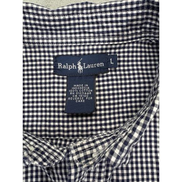 RALPH LAUREN Boys Navy L Gingham Short Sleeve Button Down Shirt Red Pony - Picture 5 of 7
